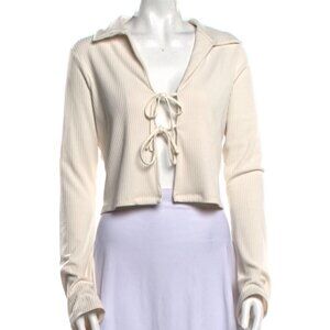 FRAME Long Sleeve Crop Top (front-tie be-seeve top) White Size M